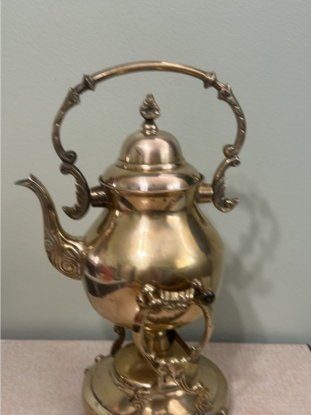 Vintage Brass Tipping Teapot with Warming Stand & Burner | Ornate Tea Set